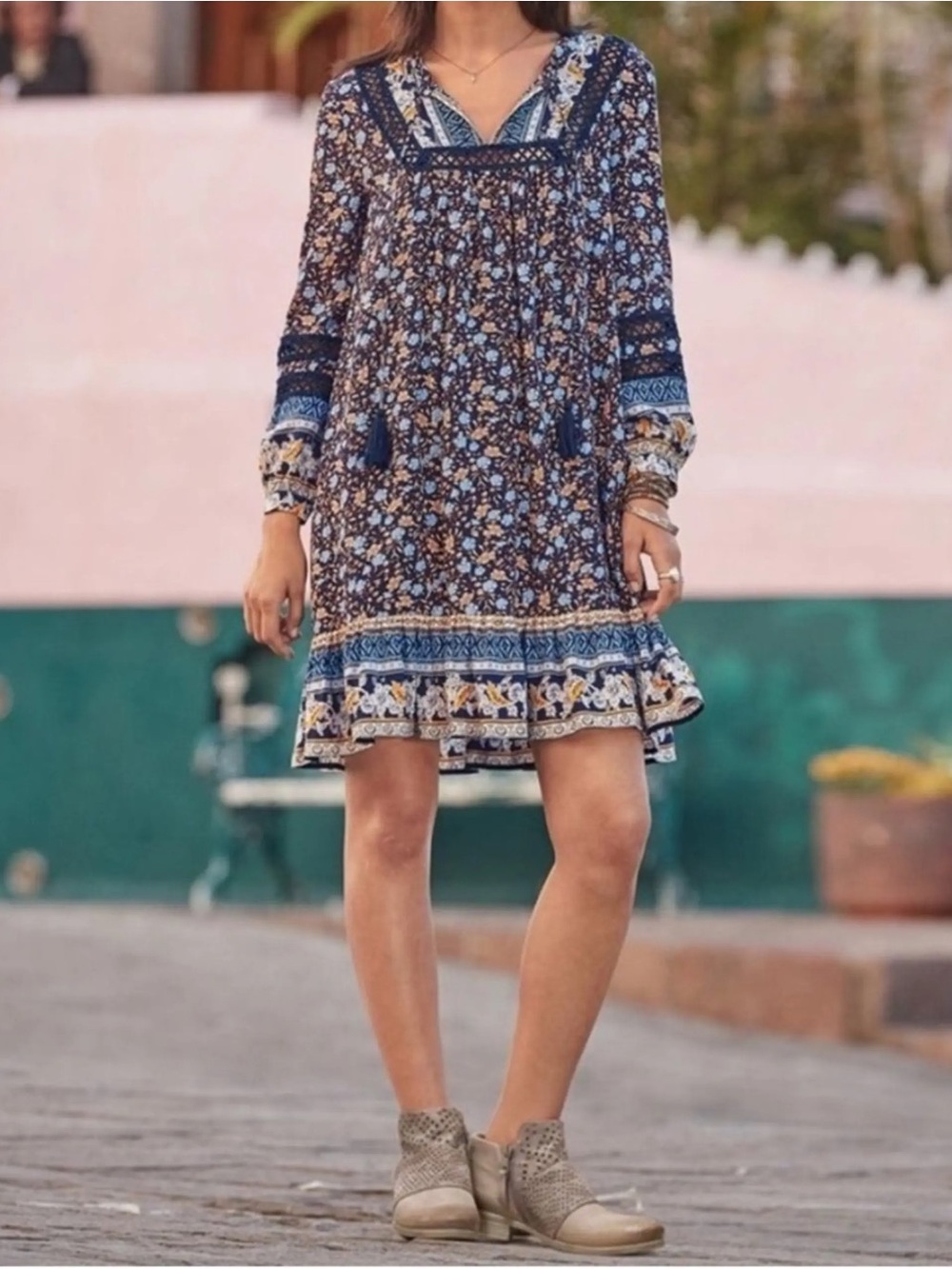 Sundance Navy and Mustard Floral Dress